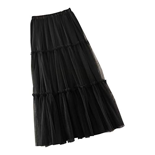 Janly Clearance Sale Skirt for Women , Women Spring Summer Elastic High Waist Long Mesh Skirt Womens Gauze Skirt , for Holiday Summer (Black-XL steampunk buy now online