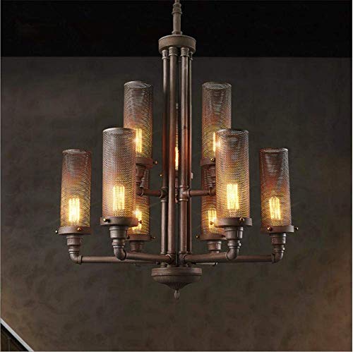 Chandelier Steampunk Loft Wrought Iron Water Pipe 8 Arms Mesh Cage Shade E27 Large Ceiling Light Fixture Lamp for Bar Cafe Dining Room Bedroom Living Room (Does Not Include Bulbs) steampunk buy now online