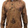 SHOPOHOLIC FASHION Mens Stonewashed Striped Hooded Grandad Shirt (M,Orange) steampunk buy now online