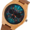 OIFMKC Wooden Watch Steampunk Rock Skull Nature Wood Watches Women Handmade Novel Simple Bamboo Casual Wristwatch Genuine Leather steampunk buy now online