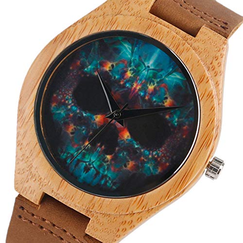 OIFMKC Wooden Watch Steampunk Rock Skull Nature Wood Watches Women Handmade Novel Simple Bamboo Casual Wristwatch Genuine Leather steampunk buy now online
