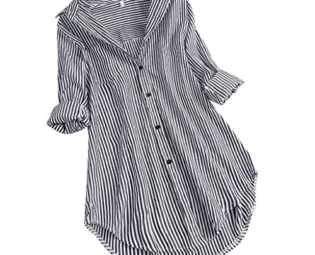 Cocila Women Chic Stripe Long Sleeve Turn-Down Collar Button Loose Tunic Tops Shirts Blouse(L,Black) steampunk buy now online