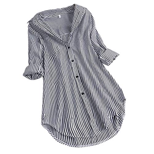 Cocila Women Chic Stripe Long Sleeve Turn-Down Collar Button Loose Tunic Tops Shirts Blouse(L,Black) steampunk buy now online
