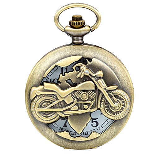 Jewelrywe Steampunk Pocket Watch,Bronze Biker Motorcycle Motorbike Moto Pocket Watch Necklace Pendant Mens Boys steampunk buy now online