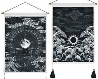 Pack of 2 Tapestry Moon and Star Tapestry Ocean Wave Tapestry Black and White Tapestries Mountain Tapestry Sunset Great Wave Tapestry Wall Hanging for Room(35X50cm) steampunk buy now online