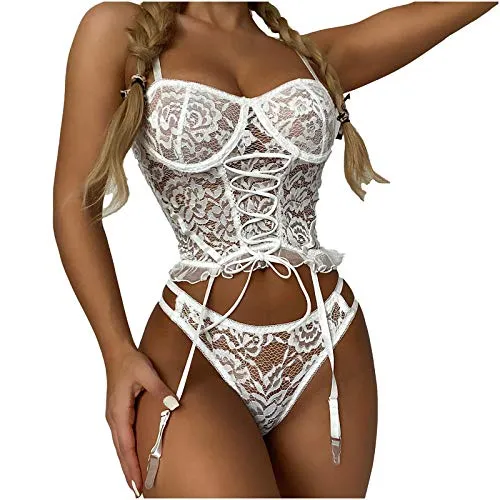 Sexy Lingerie for Women Naughty Erotic Outfits Women Lingerie Corset Lace Underwire Sleepwear Tops+Briefs Slutty Underwears Nightwear Sets for Ladies UK Sale Clearance steampunk buy now online