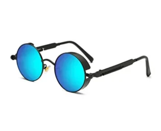 HatPanda Round Polarized Steampunk Sunglasses Retro Sunglasses For Men And Women (Black Frame Blue Lens, Polarized) steampunk buy now online