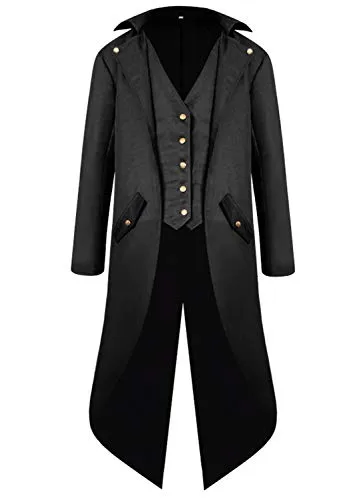Sangdut Medieval Vintage Halloween Tailcoat Jacket Costumes for Boys, Gothic Victorian Frock Coat Uniform, Children Steampunk Victorian Renaissance Vampire Cosplay Outfits for Kids (Black, S) steampunk buy now online