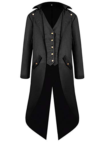 Sangdut Medieval Vintage Halloween Tailcoat Jacket Costumes for Boys, Gothic Victorian Frock Coat Uniform, Children Steampunk Victorian Renaissance Vampire Cosplay Outfits for Kids (Black, S) steampunk buy now online