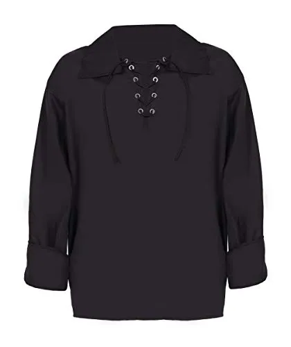 ADULTS BLACK GOTHIC LACE SHIRT FANCY DRESS COSTUME - MEDIEVAL LACE UP STEAMPUNK VICTORIAN PIRATE BLACK SHIRT FANCY DRESS (SIZE: XLARGE) steampunk buy now online