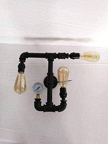 BXU-BG Walll Industrial Light,Industrial Steampunk Pressure Gauge Wall Sconce 3 Lights,Antique Wall Light Industrial Wall Sconces Water Pipe with Decorative (Black) Ceiling Light Bright Lamp steampunk buy now online