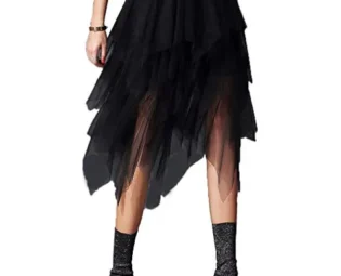 Zukmuk Lady's Sexy Mesh Skirt Solid Color High Waist Elastic Irregular Tulle Bubble Skirt Women's Flowy Mesh Layered Skirts 50s Vintage Steampunk Skirts Ballet Prom Party (Black, ONE Size) steampunk buy now online