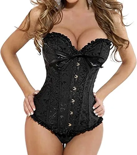 EUDOLAH Floral Pleated Trim Bustier Fancy Women Corset Dress Sexy Laced Lingerie(Black,L) steampunk buy now online