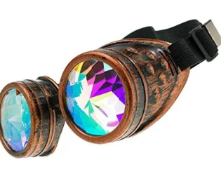 MFAZ Morefaz Ltd Welding Cyber Goggles Led Lamp Steampunk Goth Cosplay Sunglasses Kaleidoscope Lens Fancy Dress (Copper Kaleidoscope) steampunk buy now online