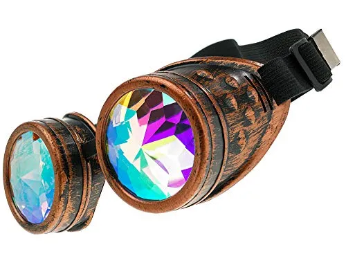 MFAZ Morefaz Ltd Welding Cyber Goggles Led Lamp Steampunk Goth Cosplay Sunglasses Kaleidoscope Lens Fancy Dress (Copper Kaleidoscope) steampunk buy now online