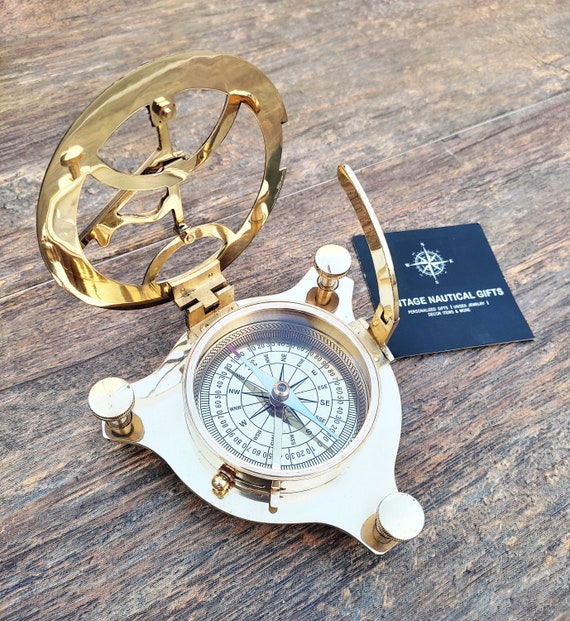 Brass Sundial Compass, Marine Compasses Steampunk Retro Old Design Beautiful Solid Brass Compass, Working Sundial Compass Christmas Gifts by VintageNauticalGifts steampunk buy now online