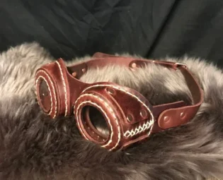Genuine Leather Hand Stitched Steampunk Red brown Leather Goggles Fancy Dress Cosplay Dress Up by Blackskullarmoury steampunk buy now online
