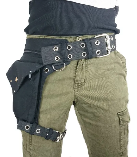 Leg strap utility belt, also in plus sizes, made of organic cotton * FIXED thigh belt * Fanny Pack, Holster bags, Hip Bag Burning man by Hipsypixie steampunk buy now online