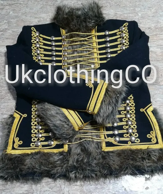 New Napoleonic Hussar Uniform Miltary Style Tunic Pelisse Jimmi Hendrix Jacket Steampunk Military Uniform ful braiding hot fur hussar jacket by UkclothingCO steampunk buy now online