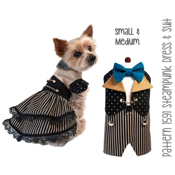Steampunk Dog Dress Suit Sewing Pattern 1591 - Dog Clothes Patterns - Victorian Dog - Pet and Dog Harness - Pet and Dog Apparel - Sm & Med by SofiandFriends steampunk buy now online