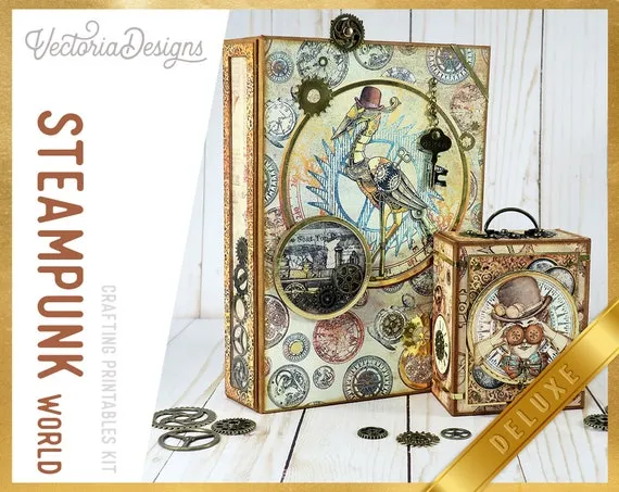 Steampunk World DELUXE Crafting Printables Kit, Steampunk Embellishments, Steampunk Journal Kit, Craft Kits, Printable Journal - 002622 by VectoriaDesigns steampunk buy now online