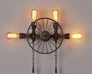 GLXLSBZ Wall Lighting Fixture American Creative Wrought Iron Wall Lamp Wheel Simple Vintage Industrial Metal Wall Lantern Personality(Home Lighting) steampunk buy now online