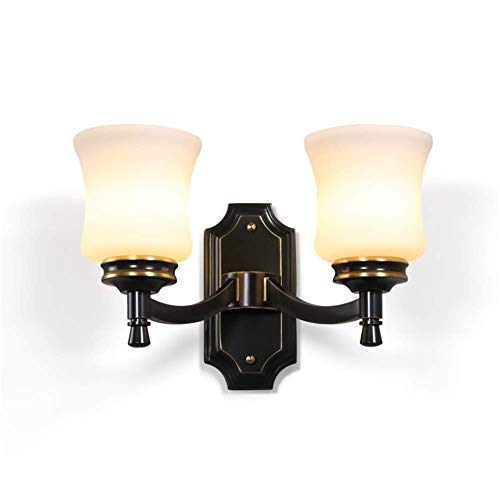 Wall Light Indoor Retro Antique Wall Sconce Double Head E27 Socket Milk White Glass lampshade Black Color Copper Wall Lamp for Living Room Background Wall Bedroom Bedside lamp steampunk buy now online