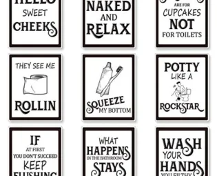 9 Pieces Bathroom Wall Art Wall Decor, Funny Vintage Bathroom Sign Bathroom Quotes Sayings Art Prints Bathroom Posters for Wall Restroom Bathroom Decor Pictures, Unframed (Black Font) steampunk buy now online