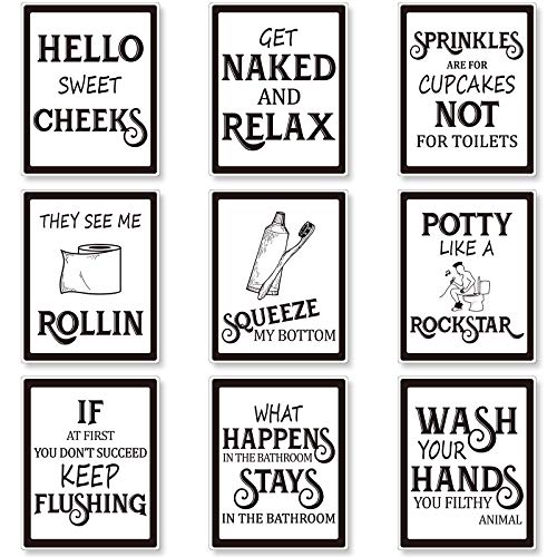 9 Pieces Bathroom Wall Art Wall Decor, Funny Vintage Bathroom Sign Bathroom Quotes Sayings Art Prints Bathroom Posters for Wall Restroom Bathroom Decor Pictures, Unframed (Black Font) steampunk buy now online