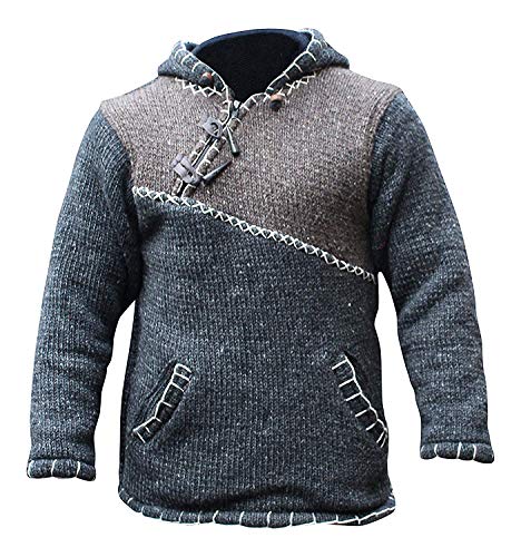 Cross Zipped Neckline Super Warm Jumper Style Pullover,Hippy Boho Woolen Hoodie, Brown, S steampunk buy now online