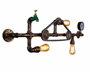 GLXLSBZ Wall Lamps Edison 3 Lights Industrial Wall Sconce, Steampunk Water Pipe Wall Lamp Light Fixture with Gear Pressure Gauge and Tap A(Indirect Lighting) steampunk buy now online