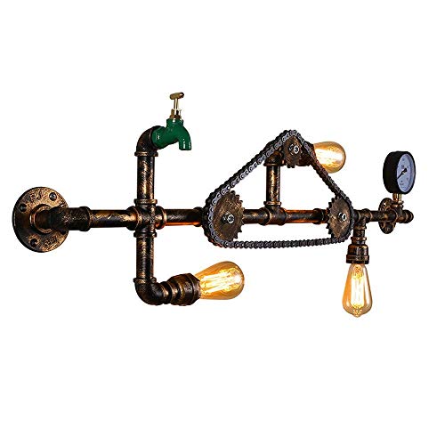 GLXLSBZ Wall Lamps Edison 3 Lights Industrial Wall Sconce, Steampunk Water Pipe Wall Lamp Light Fixture with Gear Pressure Gauge and Tap A(Indirect Lighting) steampunk buy now online
