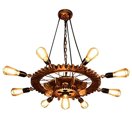 UWY Steampunk Retro Pendant Light 9 Lights LOFT Creative Wooden Iron Gear Chandelier Vintage Industrial Hanging Lamp Living Room Bedroom Bar Restaurant Droplights Decoration Lighting steampunk buy now online