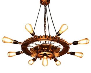 UWY Steampunk Retro Pendant Light 9 Lights LOFT Creative Wooden Iron Gear Chandelier Vintage Industrial Hanging Lamp Living Room Bedroom Bar Restaurant Droplights Decoration Lighting steampunk buy now online