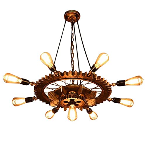 UWY Steampunk Retro Pendant Light 9 Lights LOFT Creative Wooden Iron Gear Chandelier Vintage Industrial Hanging Lamp Living Room Bedroom Bar Restaurant Droplights Decoration Lighting steampunk buy now online