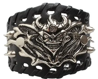 Ultra Hell Demon Leather Goth Steampunk Bracelet Emo Punk Cyber Wrist Cuff Mens Womens Wristbands Biker Rock Vintage Gothic Style Adult Mens Bracelets Womens Bracelet Wrist Band Cyber Goth steampunk buy now online