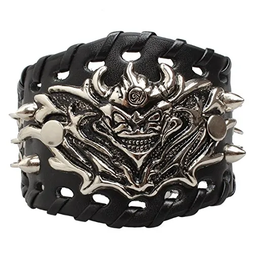Ultra Hell Demon Leather Goth Steampunk Bracelet Emo Punk Cyber Wrist Cuff Mens Womens Wristbands Biker Rock Vintage Gothic Style Adult Mens Bracelets Womens Bracelet Wrist Band Cyber Goth steampunk buy now online