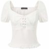 SCARLET DARKNESS Women’s Square Neck Tops Short Puff Sleeves Lacing Front Pullover Renaissance Blouses White L steampunk buy now online