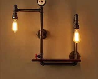 MIAOLIANG Wall Lamp,Double Heads Industrial Clock Water Pipe Steampunk E27 Wall Lights Sconces Wrought Watch Wall Lamps Fixtures for Bedside Cafe Bar Balcony Dining Rooms Decor steampunk buy now online