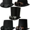 Steampunk Top Hat Satin Top Hat with Bronze Goggles – Adults Gothic Fancy Dress Victorian Hat Accessory steampunk buy now online