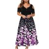 AMhomely Women Dresses Sale Clearance Plus Size Laides Sexy O-Neck Strapless Draw Back Lace Splicing Short Sleeve Dress UK Size Work Casual Dress Purple steampunk buy now online