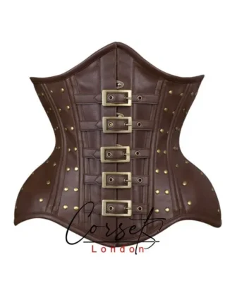 5 buckle Real leather Double Steel Boned wide hip Corset Steampunk style With Buckles & Stud ,available in a range of colours by corsetslondon steampunk buy now online