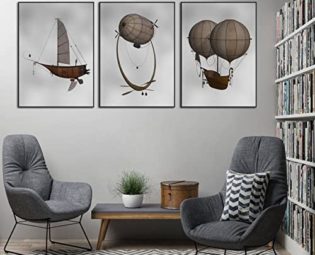 THTHTH Vintage Hot Air Balloon Poster and Prints Steampunk Airship Canvas Painting Minimalist wall art For Living Room Home Decor Picture 50x70cm x3 No Frame steampunk buy now online