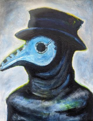 8X10" ORIGINAL ART Plague Doctor Mask Painting Stretched Canvas Outsider Folk Art Abstract Weird Stuff Steampunk Decor Face Creepy Portrait by JulieFitzGeraldArt steampunk buy now online