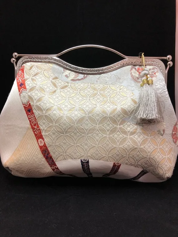 handbag frame, upcycle kimono, obi, metal flame, antique obibelt, bag , flower, her, mom, free shipping, upcycle obi, Luxurious obi by suekobo steampunk buy now online