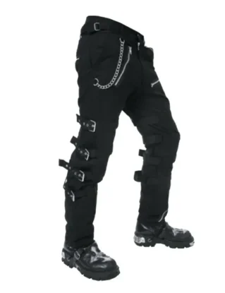 Handmade Men's Black Gothic Steampunk Punk Morte Pants Buckle Chain Trousers by RacingApparels steampunk buy now online