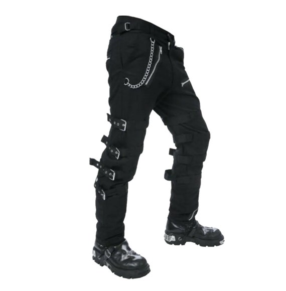 Handmade Men's Black Gothic Steampunk Punk Morte Pants Buckle Chain Trousers by RacingApparels steampunk buy now online