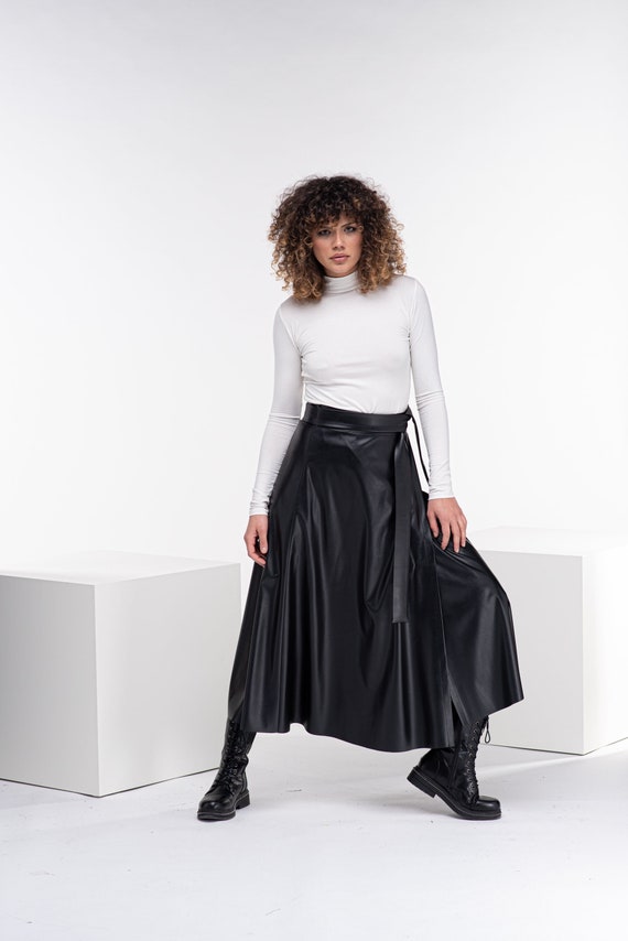 Long Leather Skirt, Wrap High Waisted Skirt, Maxi Gothic Skirt, Vegan Leather Skirt, Goth Steampunk Skirt, Cyberpunk Clothing by Fraktura steampunk buy now online