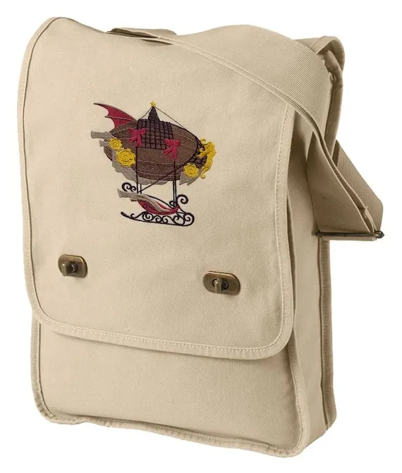 Santa's Dirigible Embroidered Canvas Field Bag by JumpingJackalope steampunk buy now online Santa's Dirigible Embroidered Canvas Field Bag by JumpingJackalope steampunk buy now online
