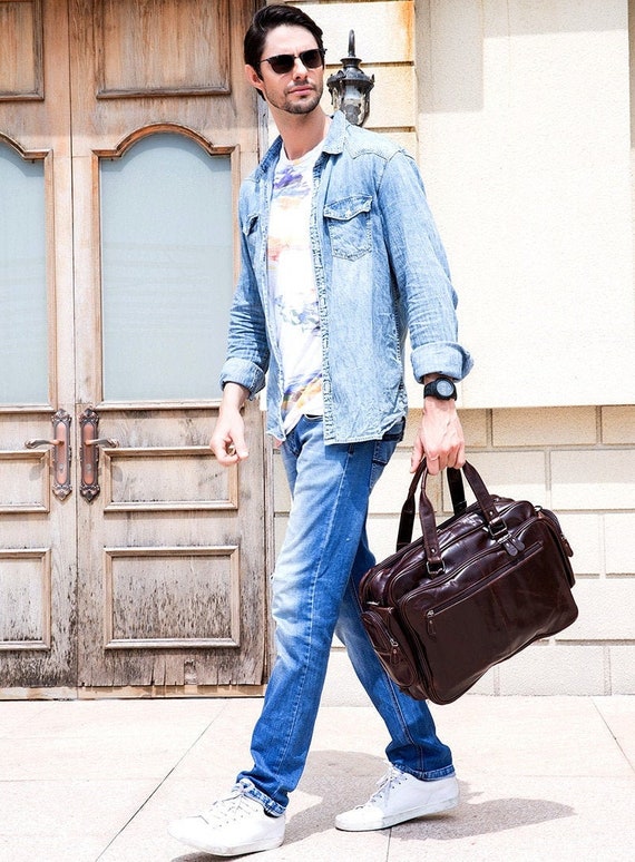 Vintage Briefcase Genuine Leather Bag Fashion Soft Cow Bag For Business Travel Unisex Tote Bag Male Zipper Bag Black Brown Bag Designer Bag by RealLeatherWonder steampunk buy now online